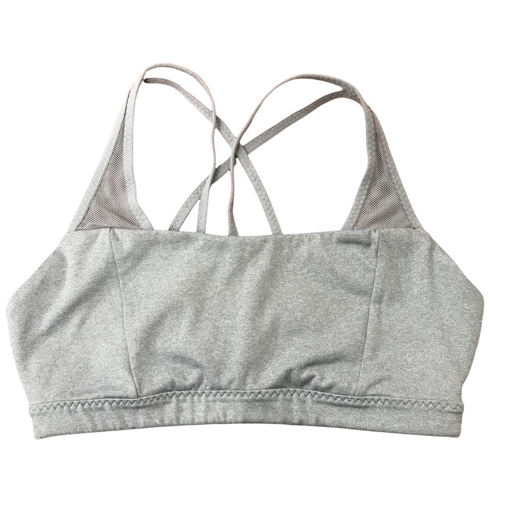 Athleta Gray Criss Cross Strappy Sports Bra Mesh Detailing SIZE SMALL